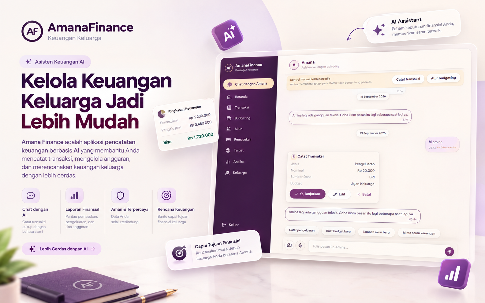 Tangkapan layar Amana Fianance AI